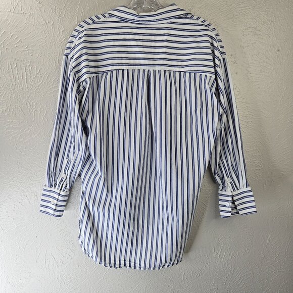 Maeve Buttondown Shirt Blue White Striped Oversized Preppy Nautical Cotton Top - Picture 6 of 13
